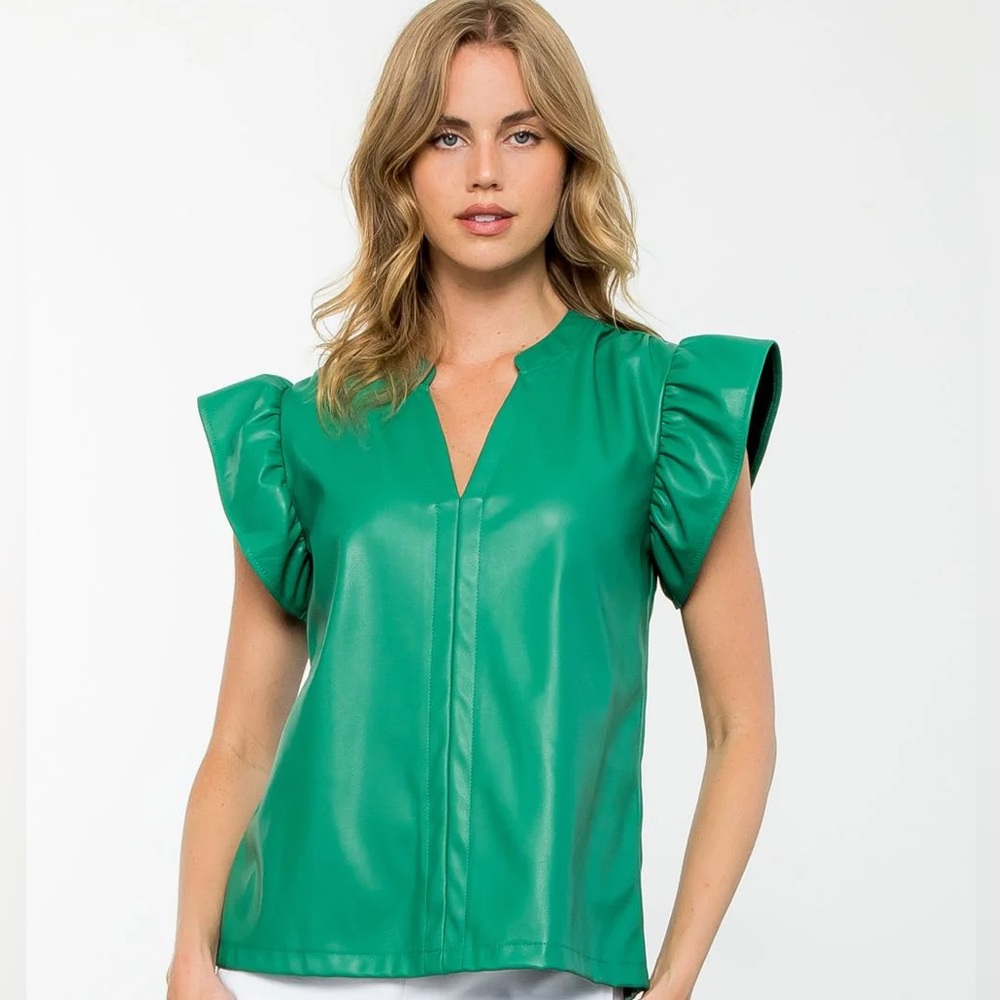 Green Ruffle Sleeve Top - Picture 9 of 9